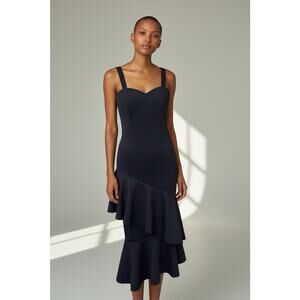 Goretty Medina Indigo Body Con Dress Asymmetry Ruffles Copa Cabana Party Sz M